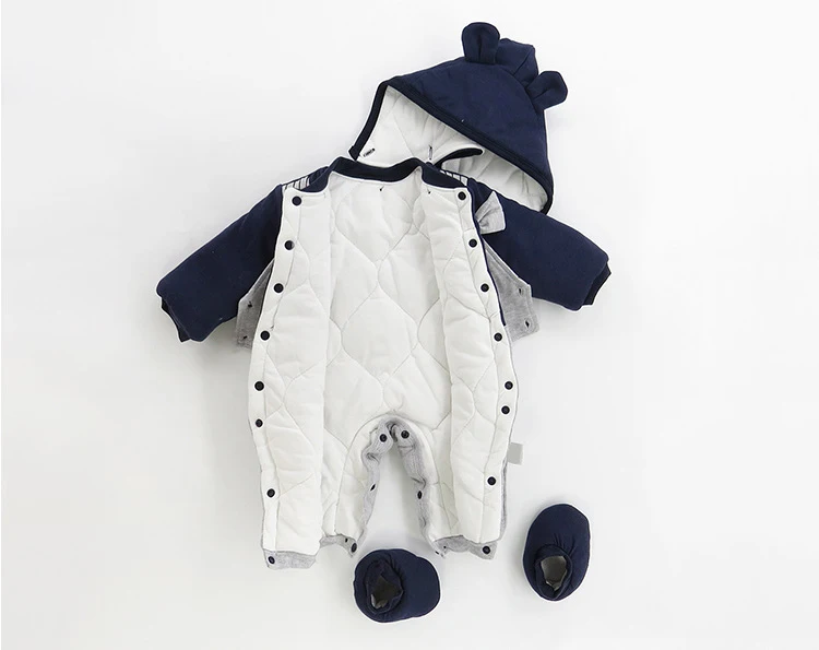 
Newborn Baby Cartoon Bear Snowsuit Warm Fleece Hooded Romper Jumpsuit 