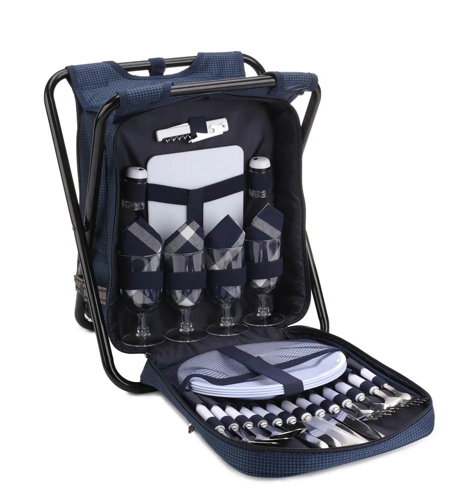 Custom insulated picnic bag outdoor indoor fishing hiking beach barbecue compact portable camping chair with ice bag