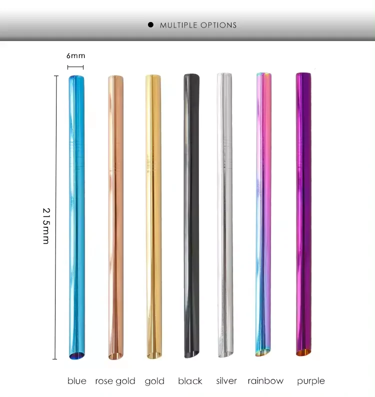 High quality cheap straws!!! 215*12mm Eco Friendly Reusable Straws SS18/8 Stainless Steel Trends Beveled 304 Metal Boba Straw