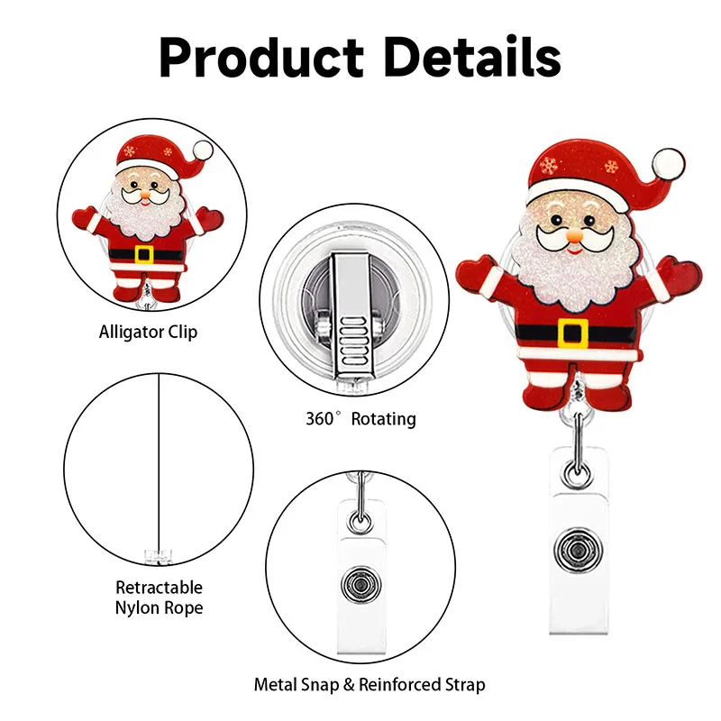 2023 Christmas Office Nurse Gifts Glitter Acrylic Custom Badge Reels Wholesale Luxury Designer Badge Reel