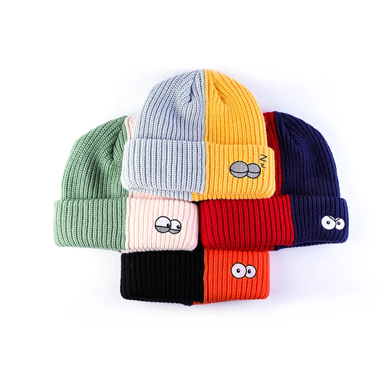 Bulk OEM winter unisex casual soft hats personalised embroidered logo hat two tone beanie