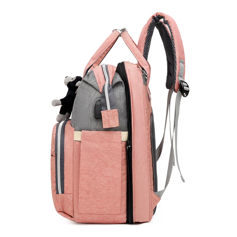 Multifunction Trendy Baby Diaper Bag Backpack with Foldable Crib Waterproof Travel Bassinet With Bed Shade Net USB Charging Port