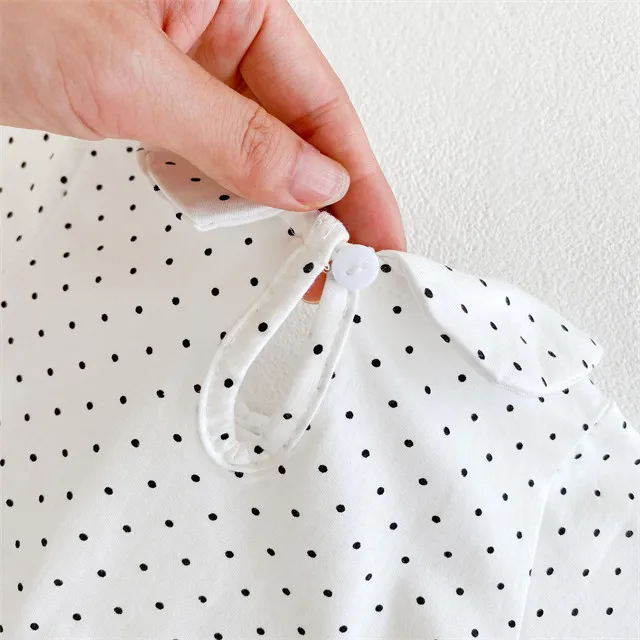 1 Pcs Custom Tag Plain Cotton Romper Summer Newborn Infant Toddler Clothes Peter Pan Collar Short Sleeve Baby Girls Bodysuit