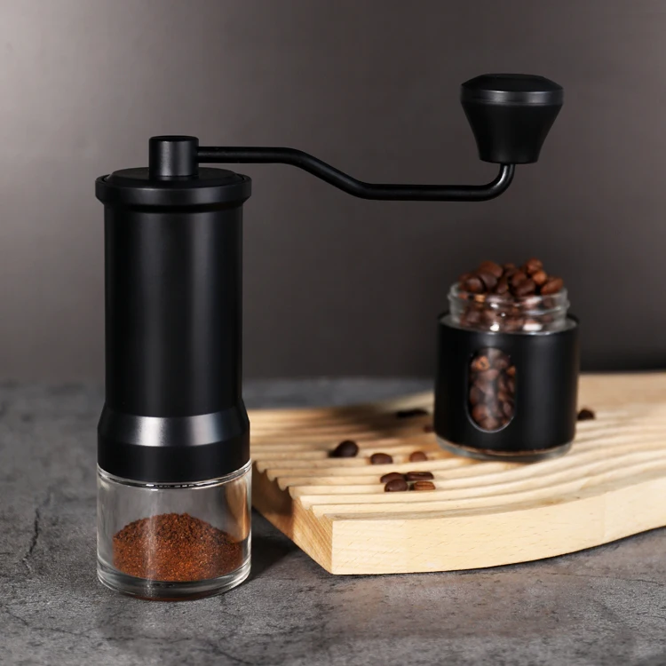 Minimalist Adjustable Coffee Bean Grinder Steel Burr Portable Manual Hand Coffee Grinder with Glass Jar