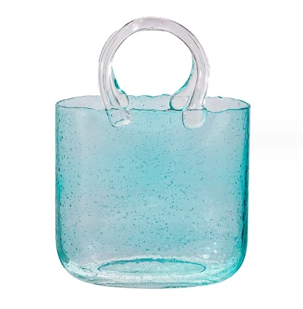 Flowers (Handmade) Clear Glass Bag vase Clear Cool & Cute vase for centerpieces Fish Bowl Handbag Flower vase