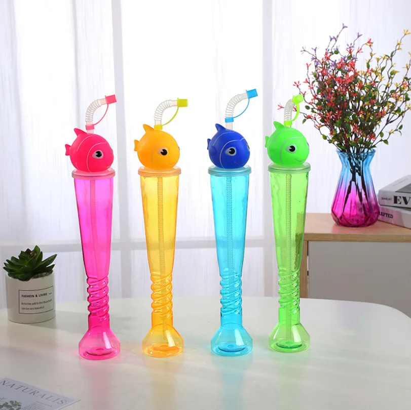 Hot Selling Personalized 500ml Dinosaur Shark Cartoon Clear PET Plastic Slush Yard Cup With Lid And Straw