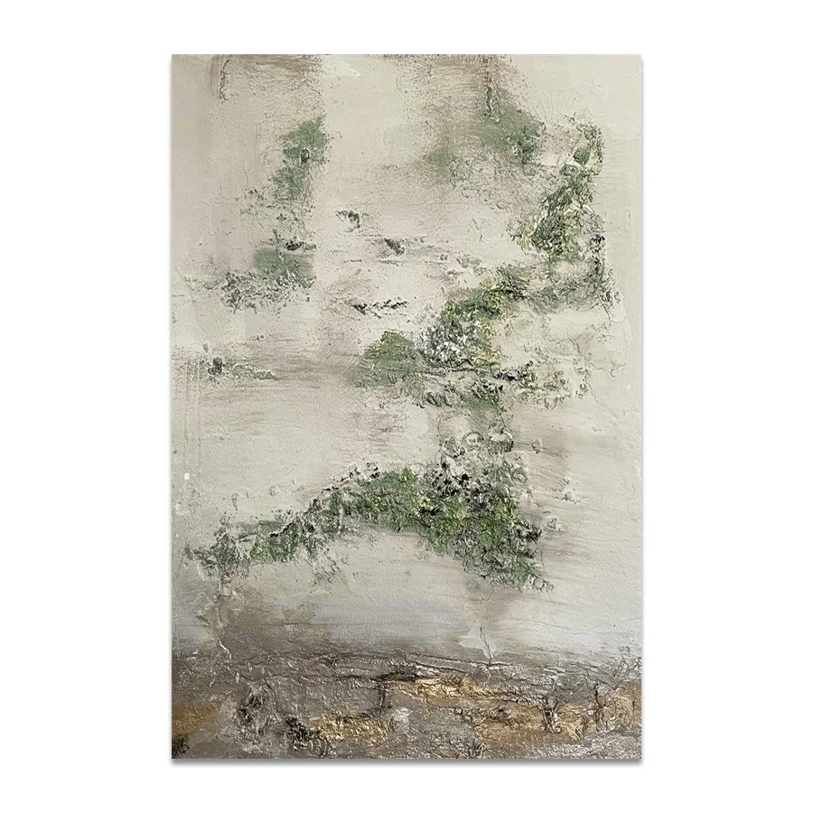 Modern Simple Original Mountains in the Mist Green Grass Hand-painted Texture Thick Oil Abstract Canvas For Hotel Projects