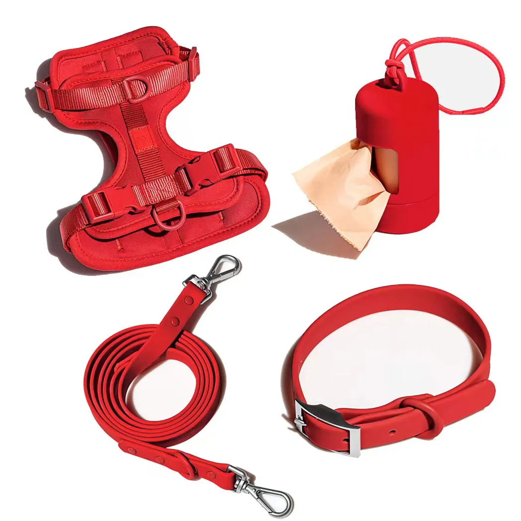 Pet Dog Chest Back Anti Bite Waterproof Strap PVC Leash Collar Poop Bag 4 in 1 Set Puppy Outdoor Accessories Pet Supplies