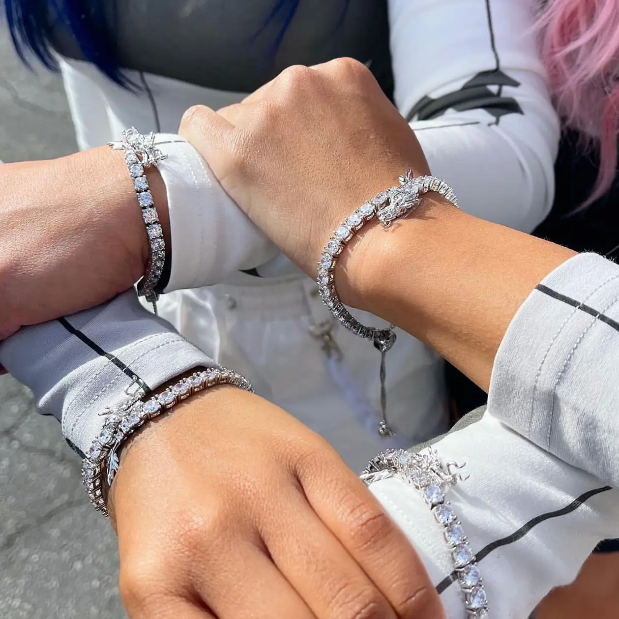 new hip hop design iced out bling 5A cubic zirconia tennis chain Chinese Dragon bracelet