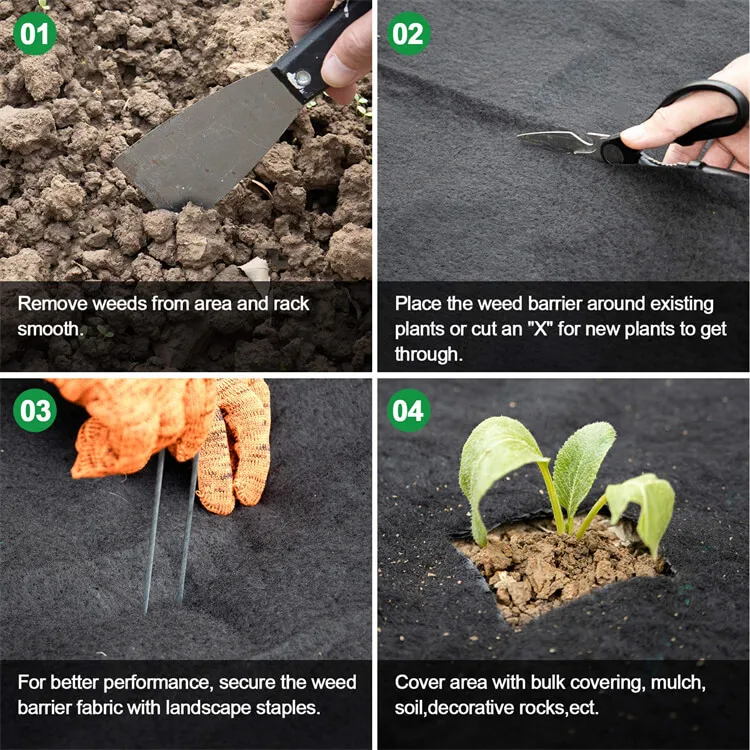 Black Color Weed Control Mulch Film Outdoor Plant Covers Non Woven Fabric For Agriculture Ground Cover Nonwoven Blanket