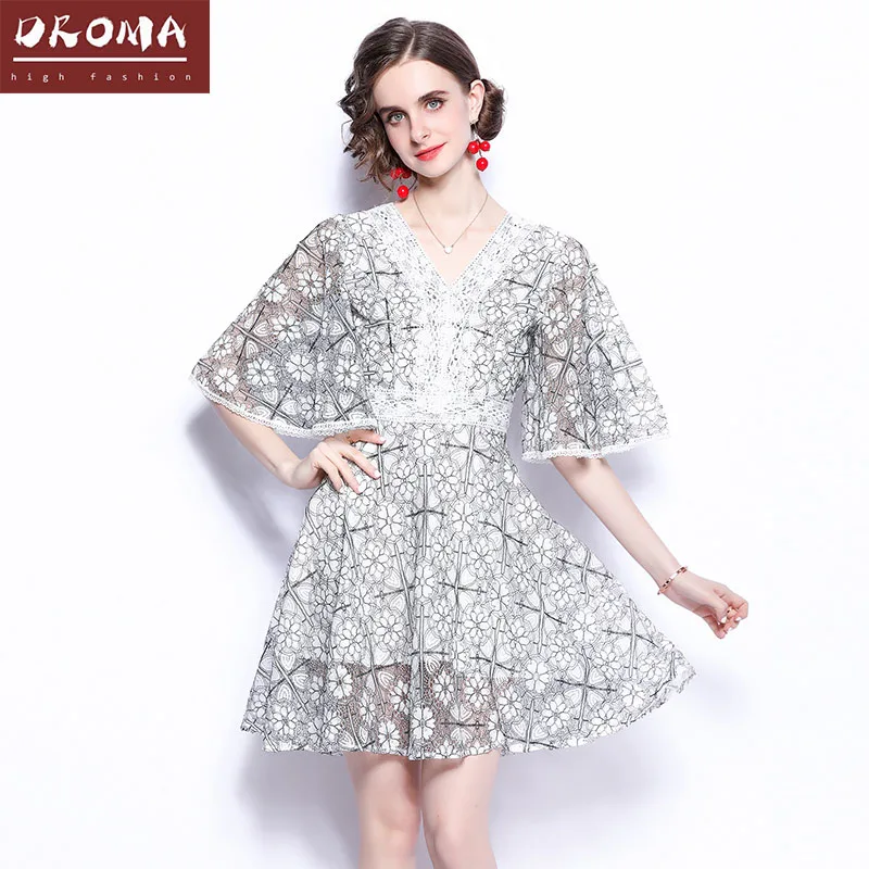 Ready to ship drop shipping graceful slim flower print polo collar long sleeve european women clothing fashion beautiful dress