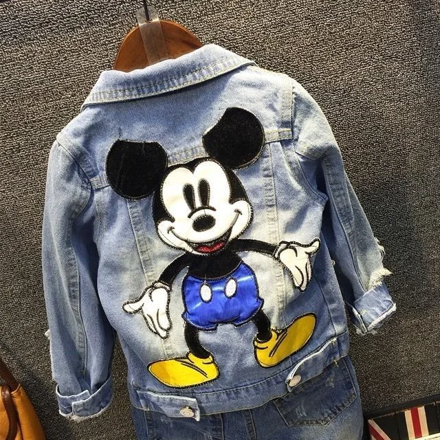 KS3268 New autumn kids denim jacket ripped boys mickey jacket