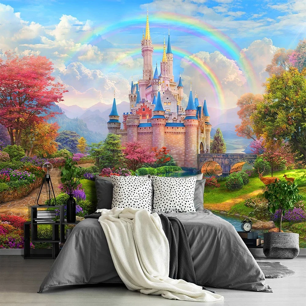 Dreamlike Castle Mural Large 3d Wallpaper Colorful Wall Covering for Living Room Bedroom