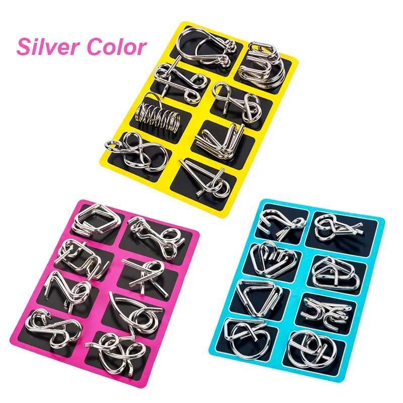 YW 8Pcs/Set Metal Montessori Puzzle Wire IQ Mind Brain Teaser Puzzles Children Adults Interactive Game Reliever Educational Toys
