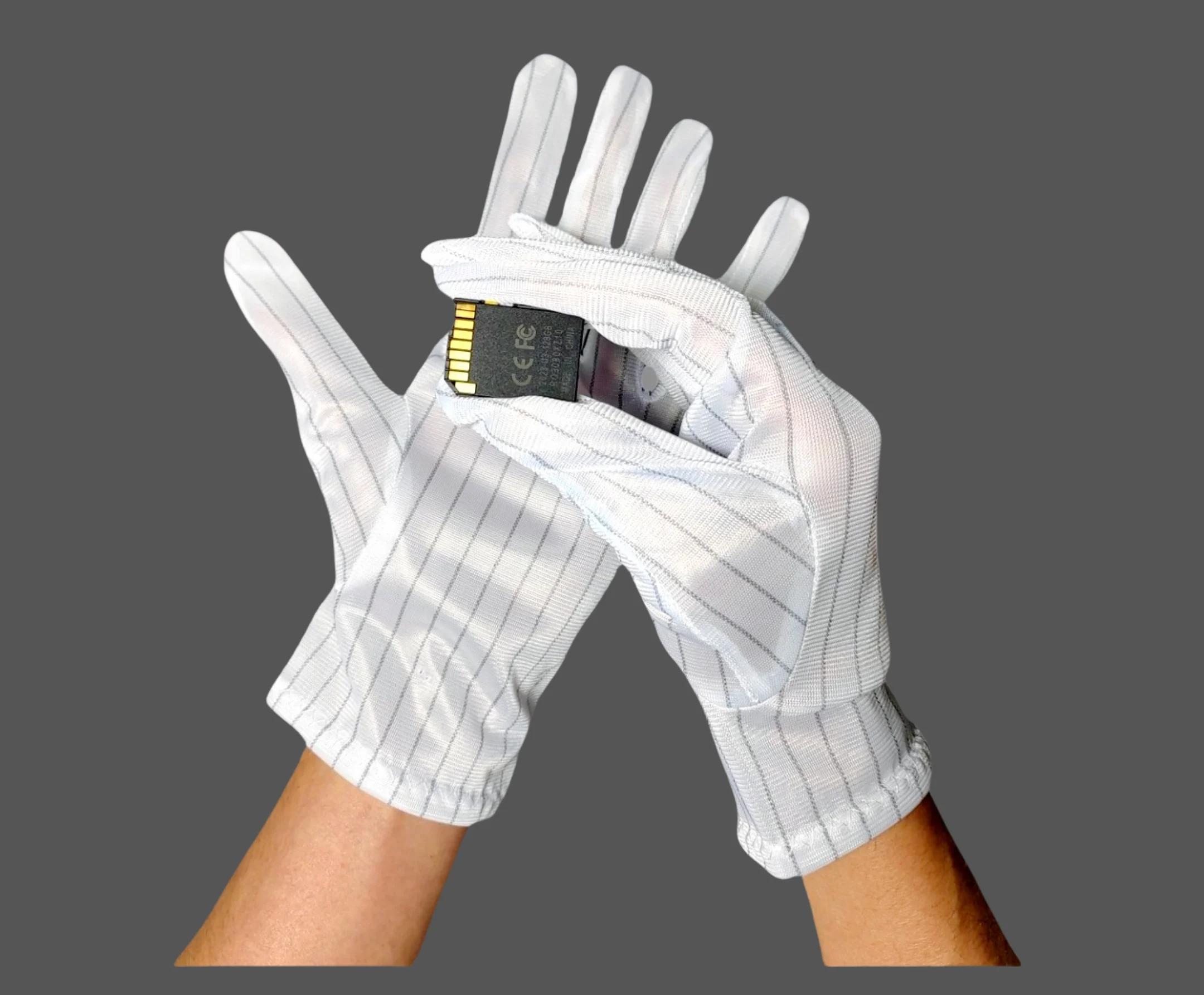 Reusable Stripe Polyester Conductive Carbon Wire Antistatic ESD Dust Free Fabric Cleanroom Gloves