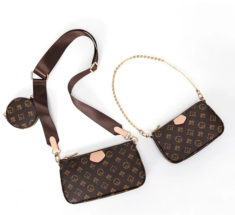 Famous Brand Designer Handbag High Quality PU Leather Lady Fashion Trendy Brand Chain 3 Pieces Set Small Women Handbag