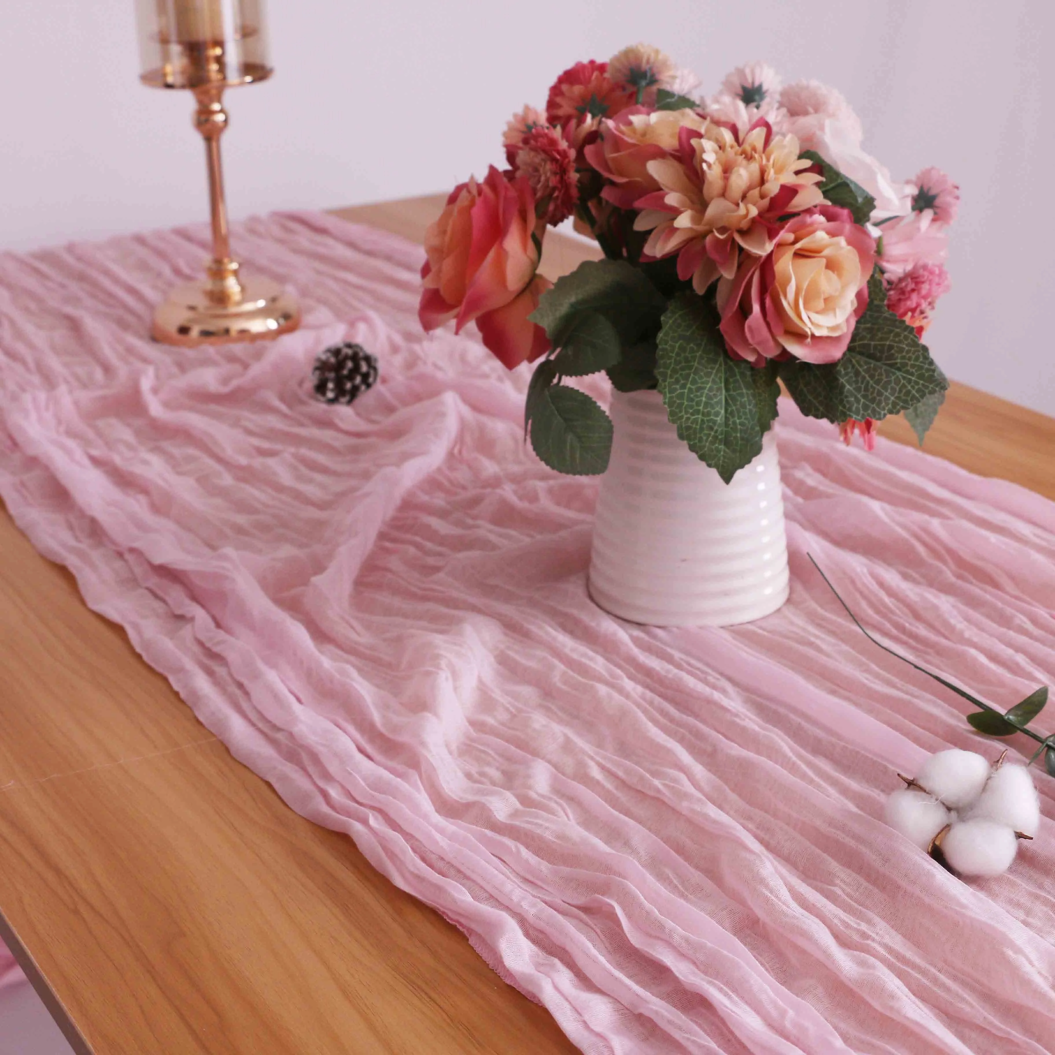 RU110 Baby shower birthday party wedding Christmas 60*400cm pink cheesecloth table Runner