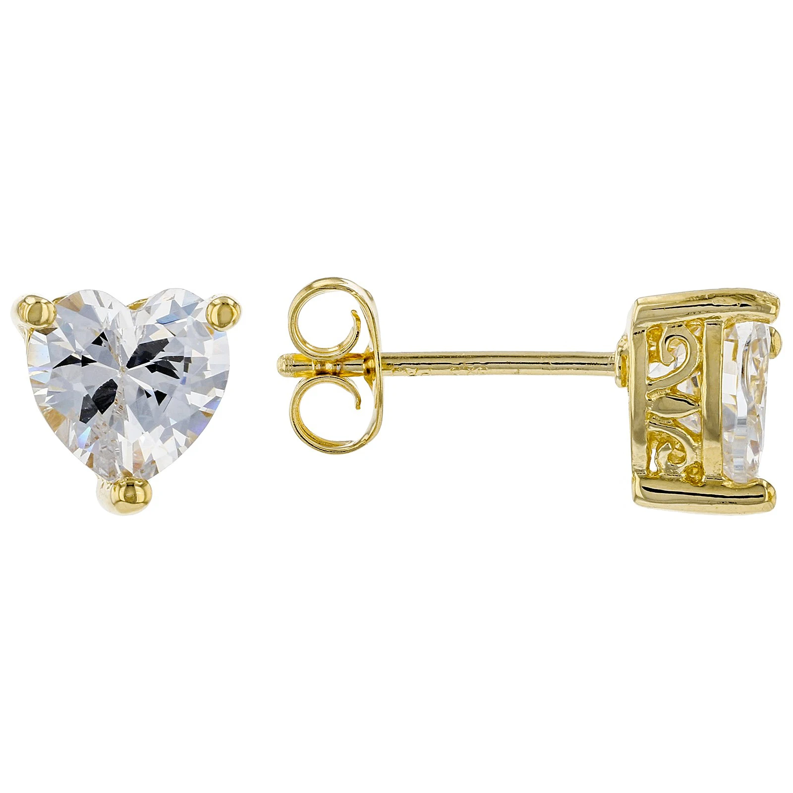 18K Yellow Gold Women Girls White Cubic Zirconia Crystal Heart Shaped Earrings Rhodium Diamond Heart Stud Earrings