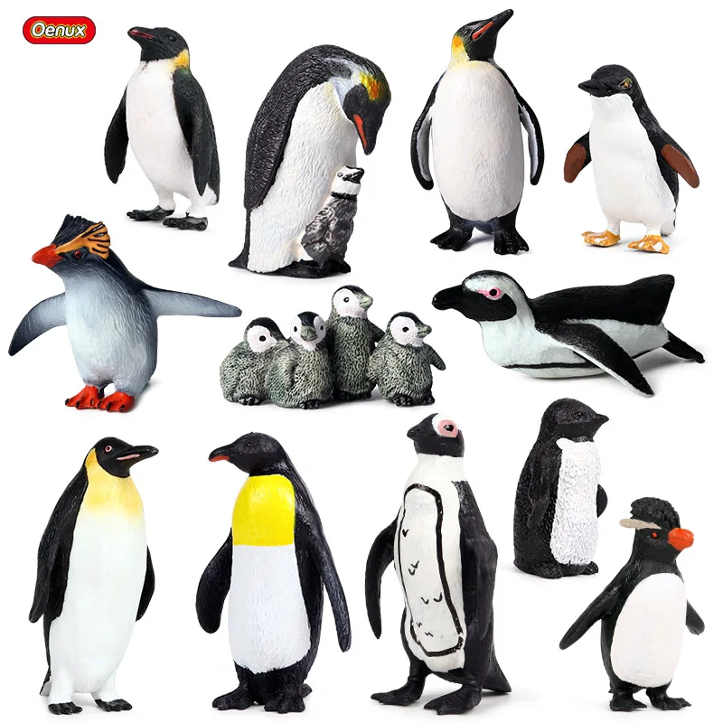 Oenux Wholesale PVC Animals Toy Sealife Ocean Action Figures Emperor African Penguin Model Home Decoration Model
