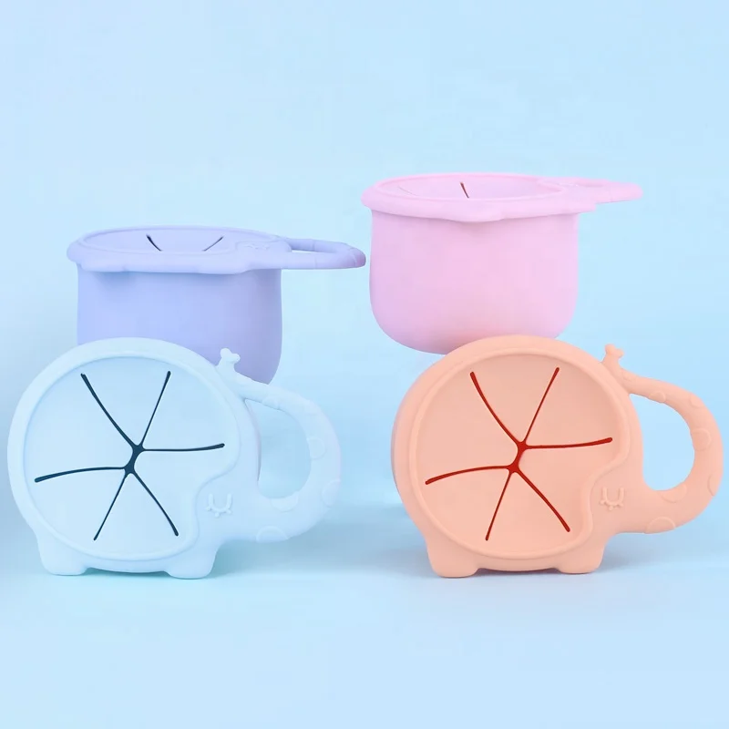 Reusable Non Toxic Baby Snack Bowl Eco Friendly Silicone Snack Cup Lid