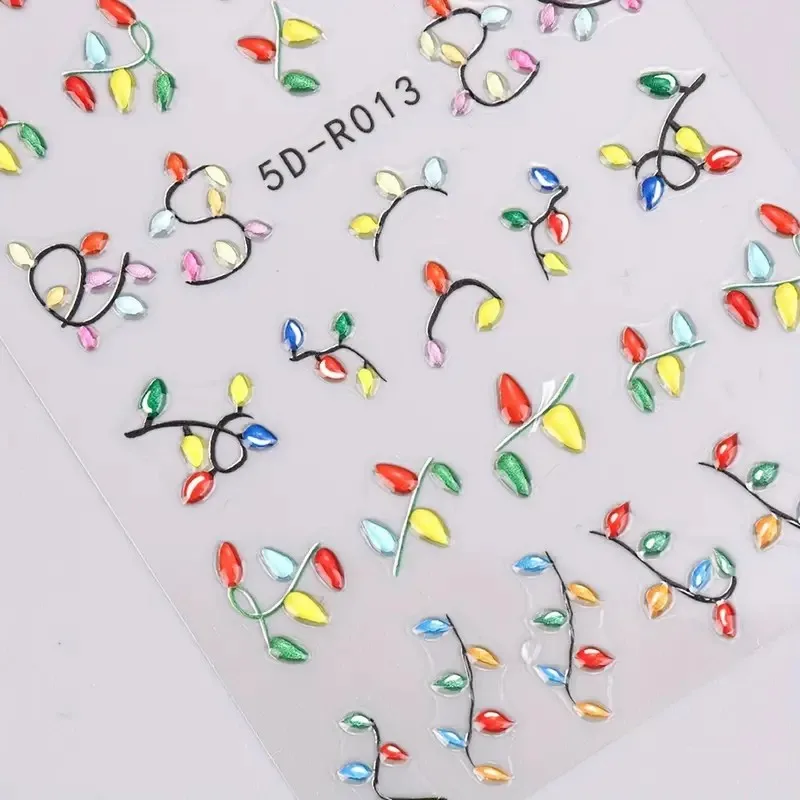 5D Christmas Neon Light Embossed Nail Art Decals Xmas Colorful 3D DIY Plastic Nail Stickers/Decals