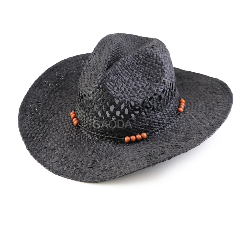 Оптовая продажа, плоская Складная мужская соломенная ковбойская шляпа boater из рафии