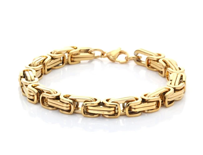  Hot Selling Men Charm Bracelet European Style Gold Plated Stainless Steel Byzantine Chain For