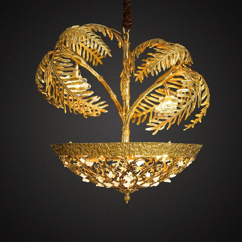 Pendant Light Brass Crystal Chandelier Wholesale Creative Decorative Hanging Lamp Gold Palm-shaped Brass Glass with 21 Light Art