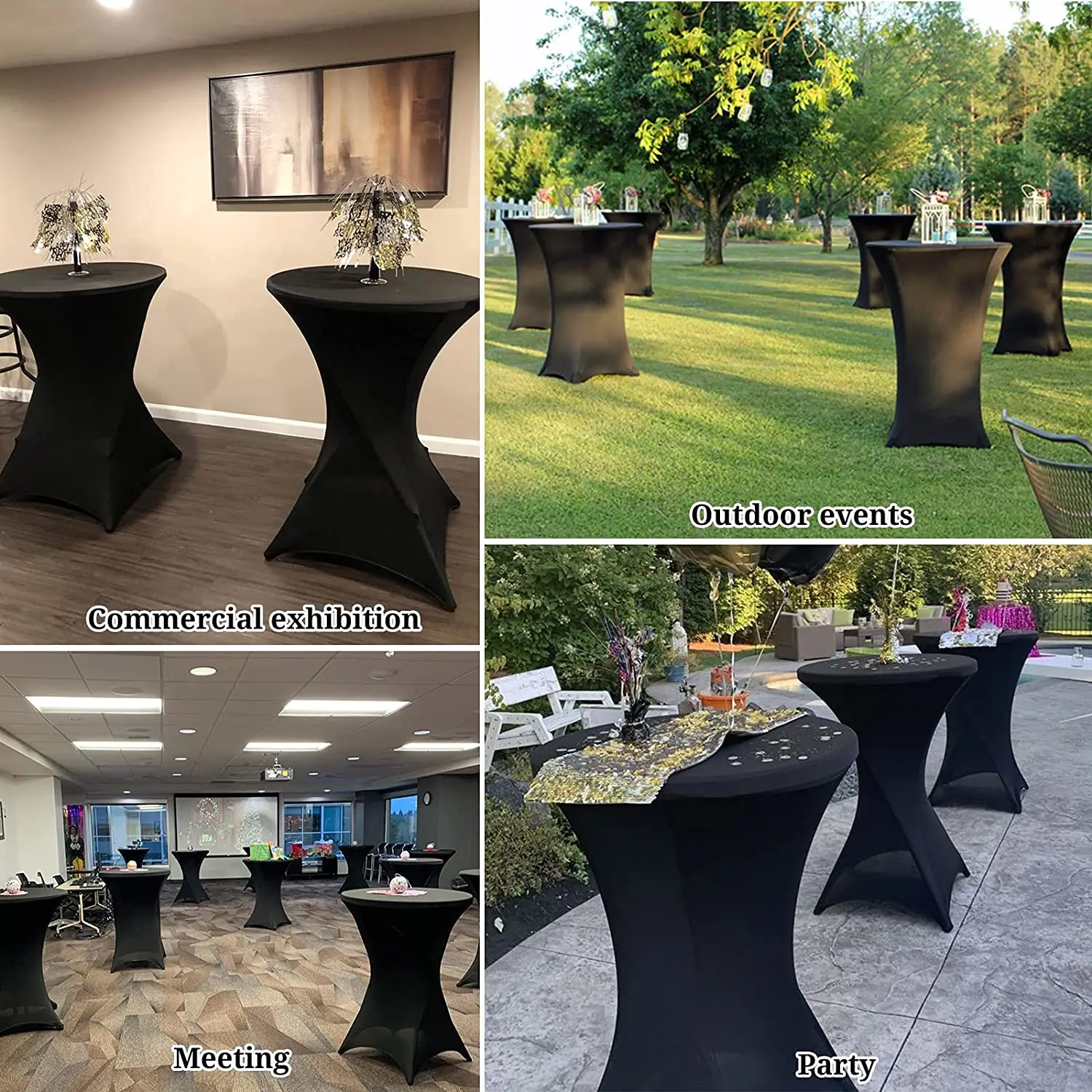 32x43 Inch High Top Round Cocktail Stretch Spandex Table Cover Black White Fitted Elastic Table Cloth