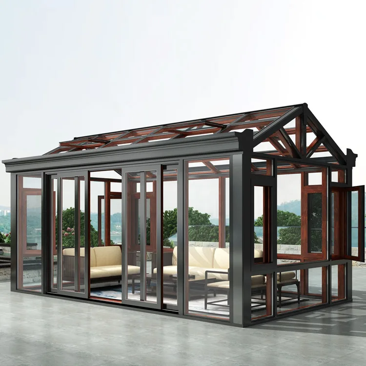 Aluminum Modular Prefabricated House Double Tempered Glass House Conservatory Sunrooms For Garden