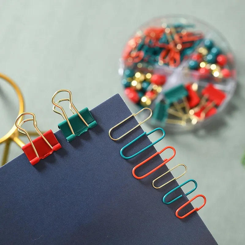 Creative Office School Christmas Theme Multi Paper Clip Binder Clip Thumbtack Stationery Gift Set Stationery Supplies