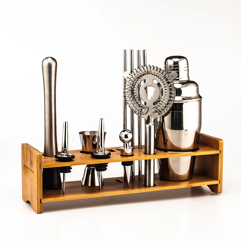 
cocktail shaker home bar set bamboo stand bartender kit cocktail shaker set stainless steel cocktail shaker set bamboo stand 