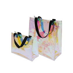 Прозрачные сумочки на заказ, модная прозрачная голографическая Сумка-тоут из ПВХ для покупок