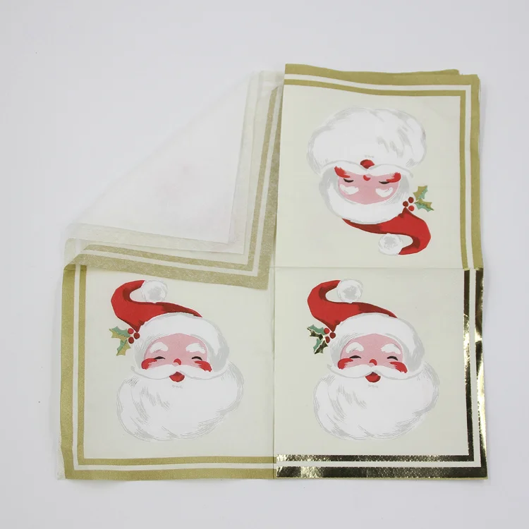 Customized Logo Printing Santan Xmax Party Tissue Disposable Cocktail Gold Foil Printed Paper Napkins