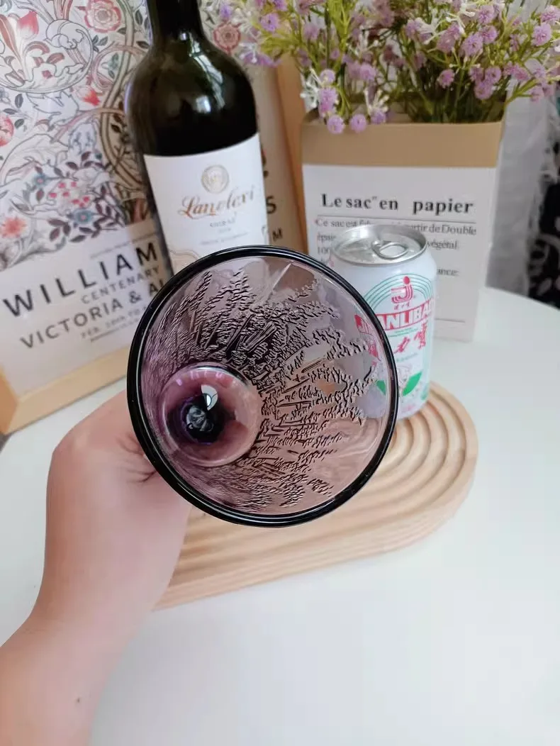 Luxury Retro Purple Glassware Colored Goblet Cups Embossed Drinking Water Glasses Goblets Custom Wedding Vintage Red Wine Glass