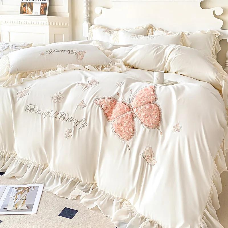 Комплект постельного белья из хлопка с цветочной вышивкой