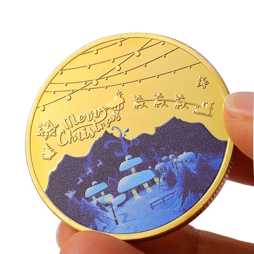 Santa Claus Wishing Coin Collectible Gold Plated Souvenir Merry Christmas Commemorative Coin for Happy New Year Gift