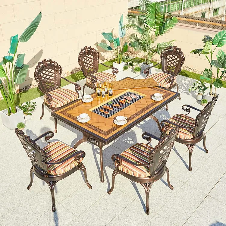 Luxury Simple Outdoor Cast Aluminum Table And Chair Balcony Metal Small Funiture Combination Villa Courtyard Terrace Table Chair