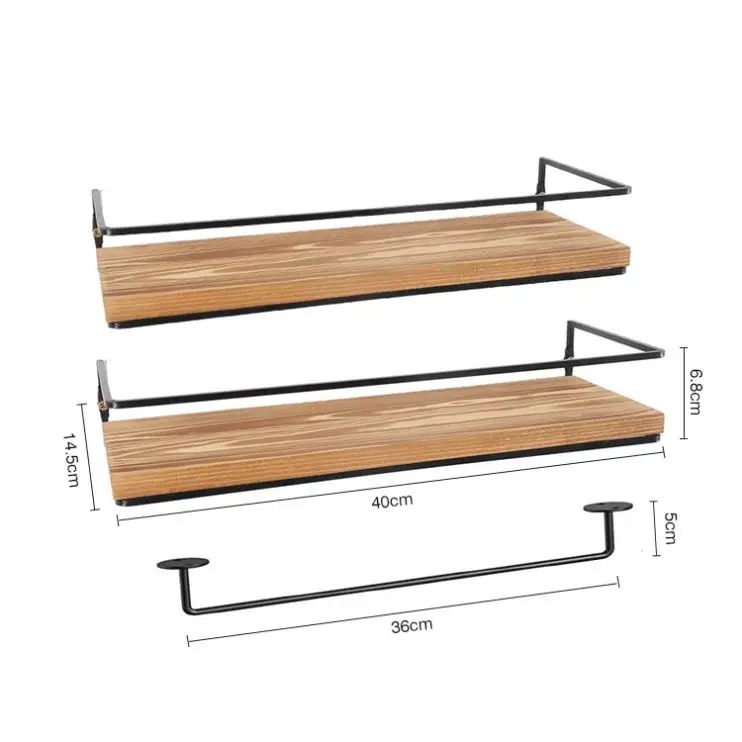 Easy To Install Set Of 2 Floating Wooden Shelving Wall Mounted Wood Shelves For Home Decor / Kitchen / Bathroom / Bedroom