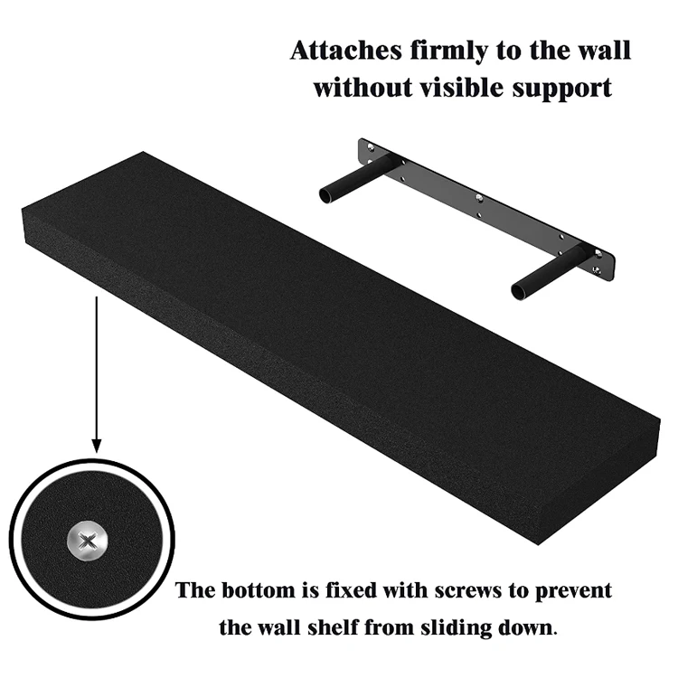 Black decorative wooden wall shelf suitable for storage in kitchen and bedroom