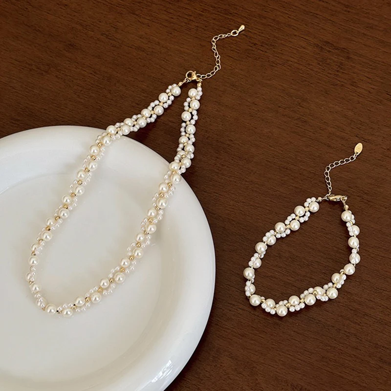 18k Gold Handmade Fashion Jewelry Sets for Women conjuntos de joias colar de perolas Handmade Beaded Jewelry