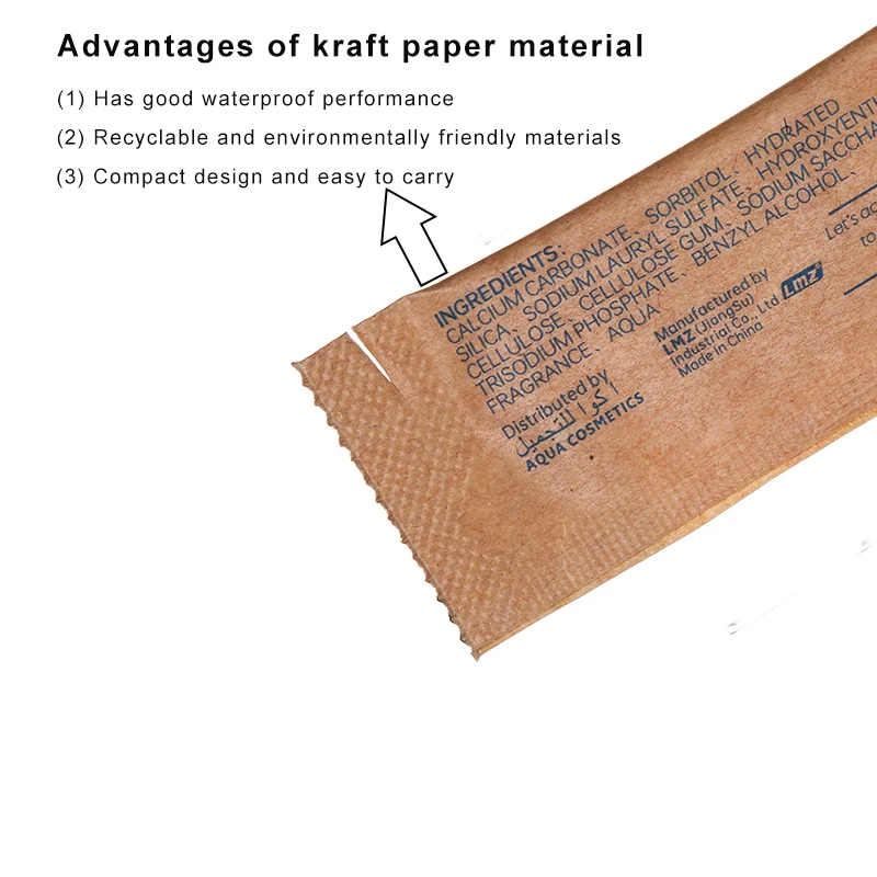Wholesale Custom 3g / 5g Airline Travel Size Eco Friendly Kraft Paper Sachet Disposable Mini Toothpaste For Hotel
