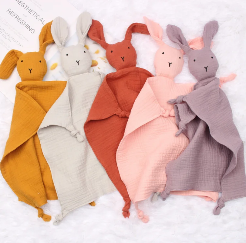 Wholesale Personalized Lovey Security Organic Muslin Blanket Baby Comforter Toy Bunny