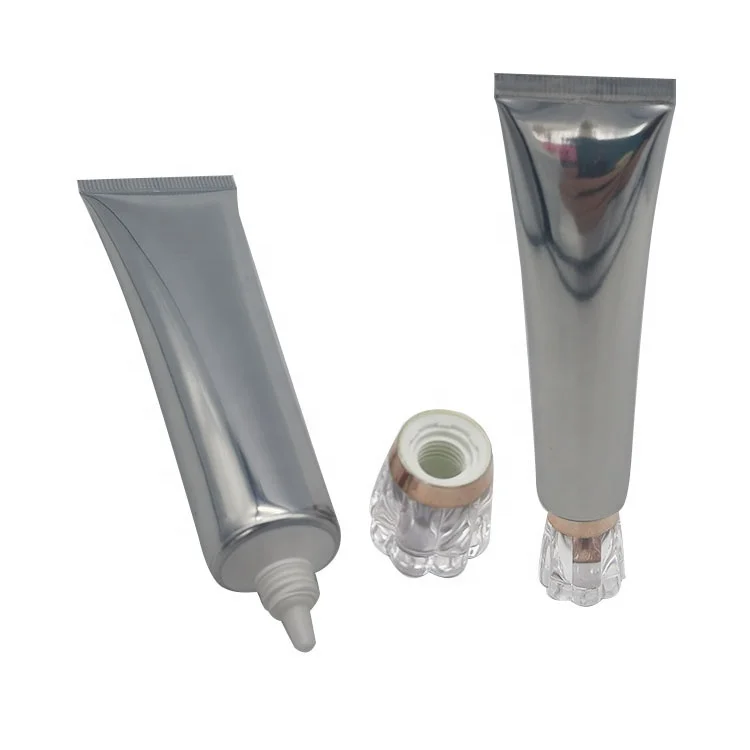 Empty  ABL shiny silver metallic cosmetic aluminum  squeeze tube packaging with long spray