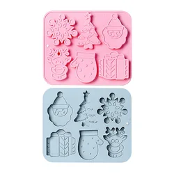 BS2217 6 cavity Christmas holiday theme snow Elk tree gloves Old man gift box chocolate cake silicone  baking mold