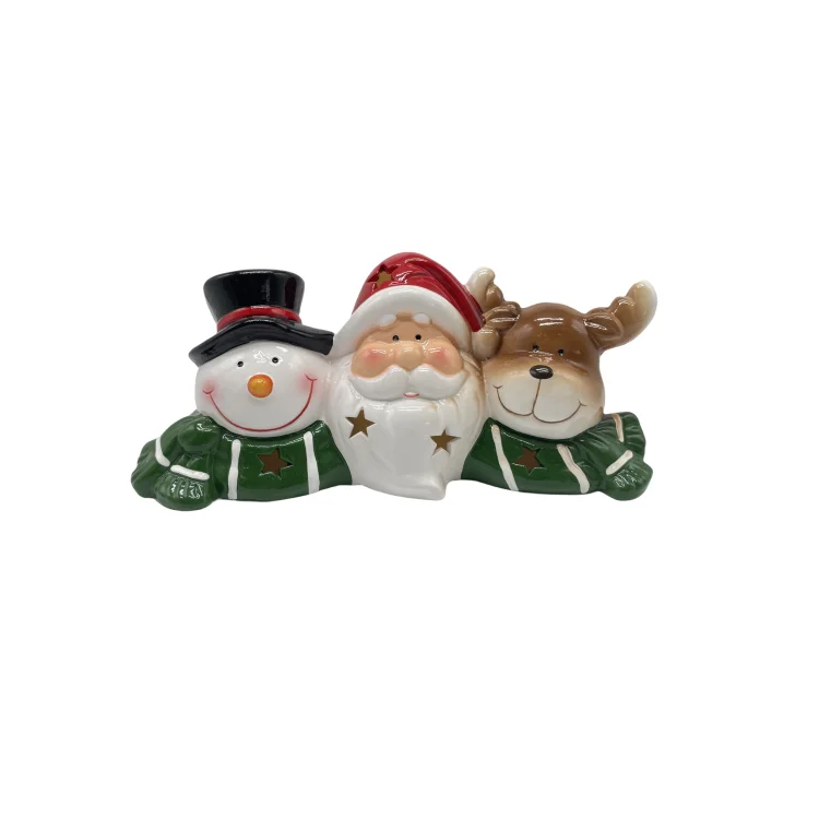 wholesale outdoor ceramic christmas santa snowman deer with hat LED light ornaments yard decoration