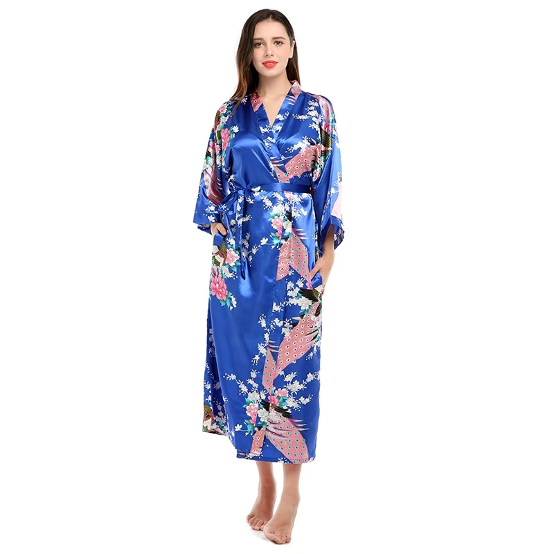 
Customized Print Satin Silk Kimono Ladies Night Gown Luxury Bath Robe Wholesale Pajamas Women Sukienka Bathrobe 