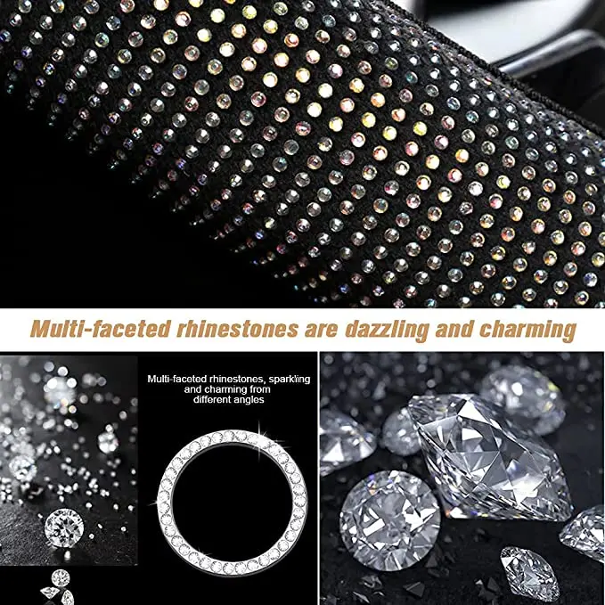 Bling Diamond Steering Wheel Cover for ladies and girls, Shiny car SUV breathable anti-skid steering Wheel cover