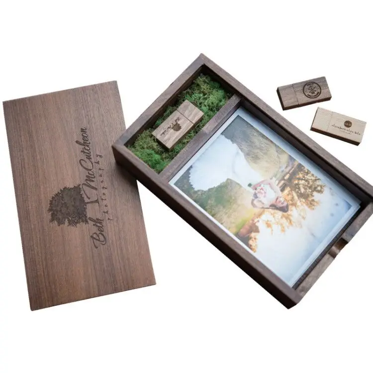 
wooden photo album box (Prints 5*7 inch) USB 3.0 flash 128GB pendrive 64GB DIY engraved LOGO wedding memory photography studio 