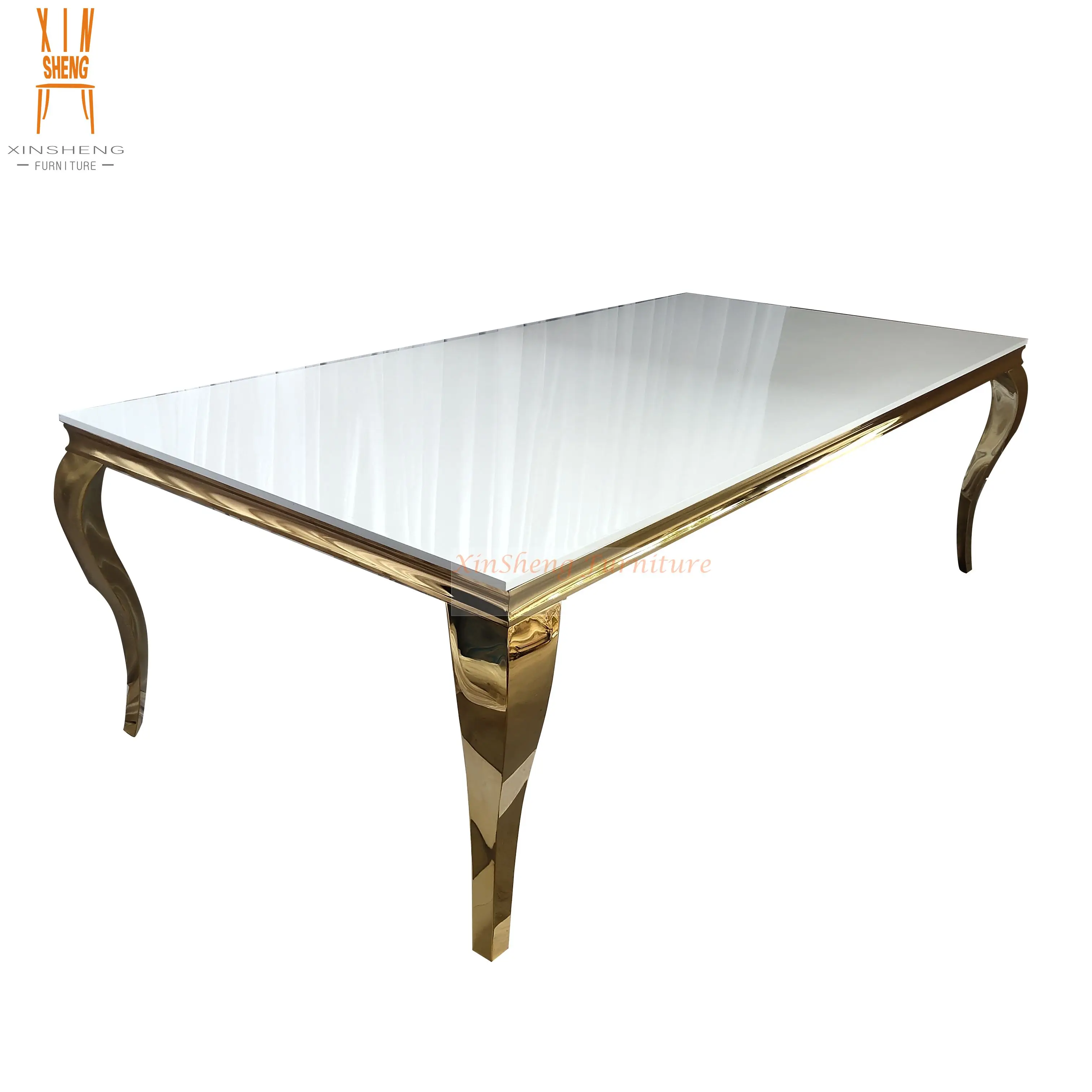 White MDF top with Gold Stainless Steel Legs Hotel Banquet Dining